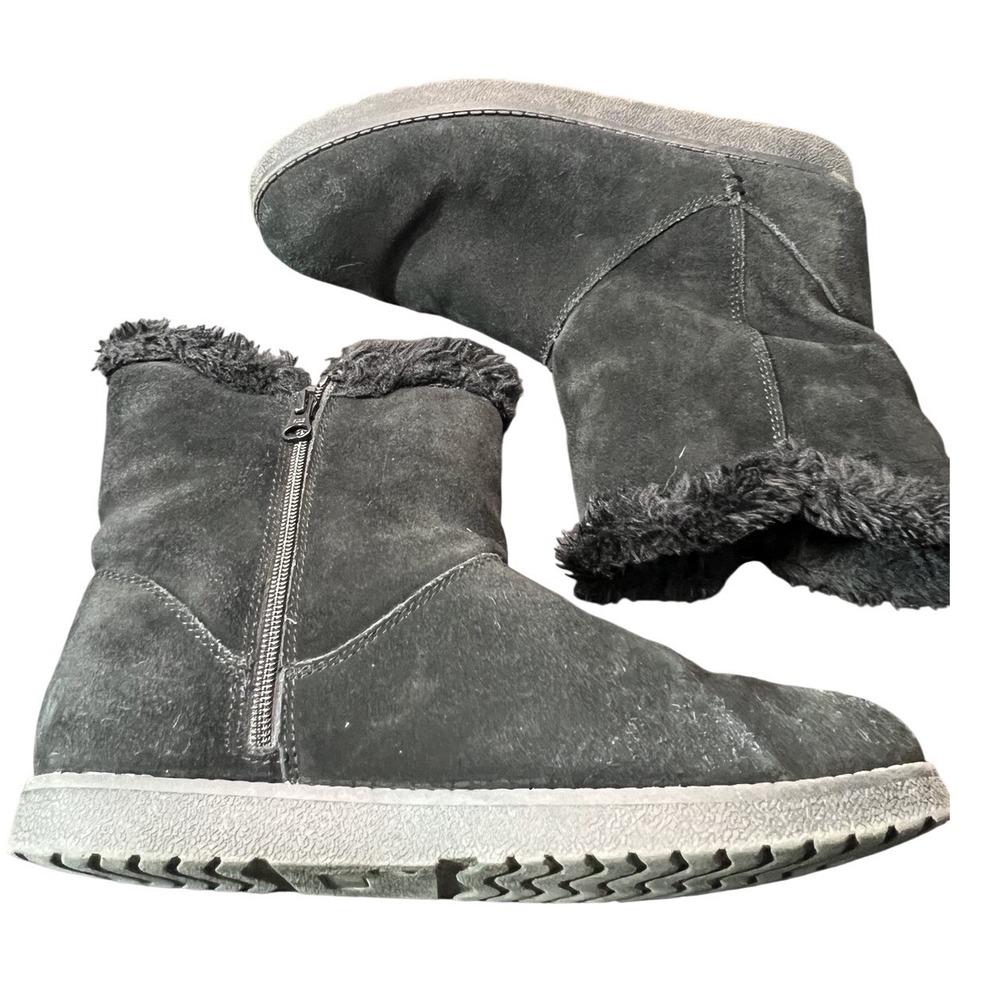 Target Women's Black Suede Faux‎ Fur Lined Winter Ankle Boots Size 10 Zip Up